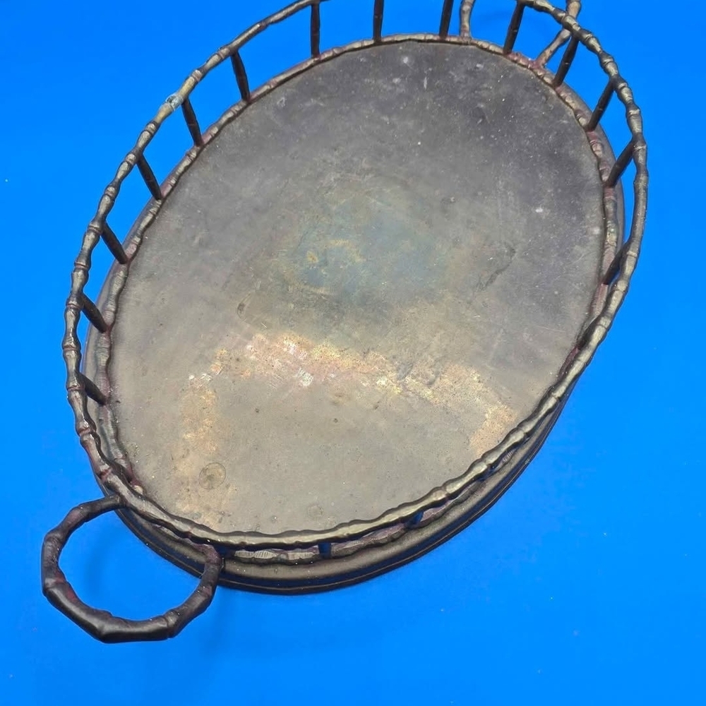 Vintage MCM Faux Bamboo Brass Tray. 15x8